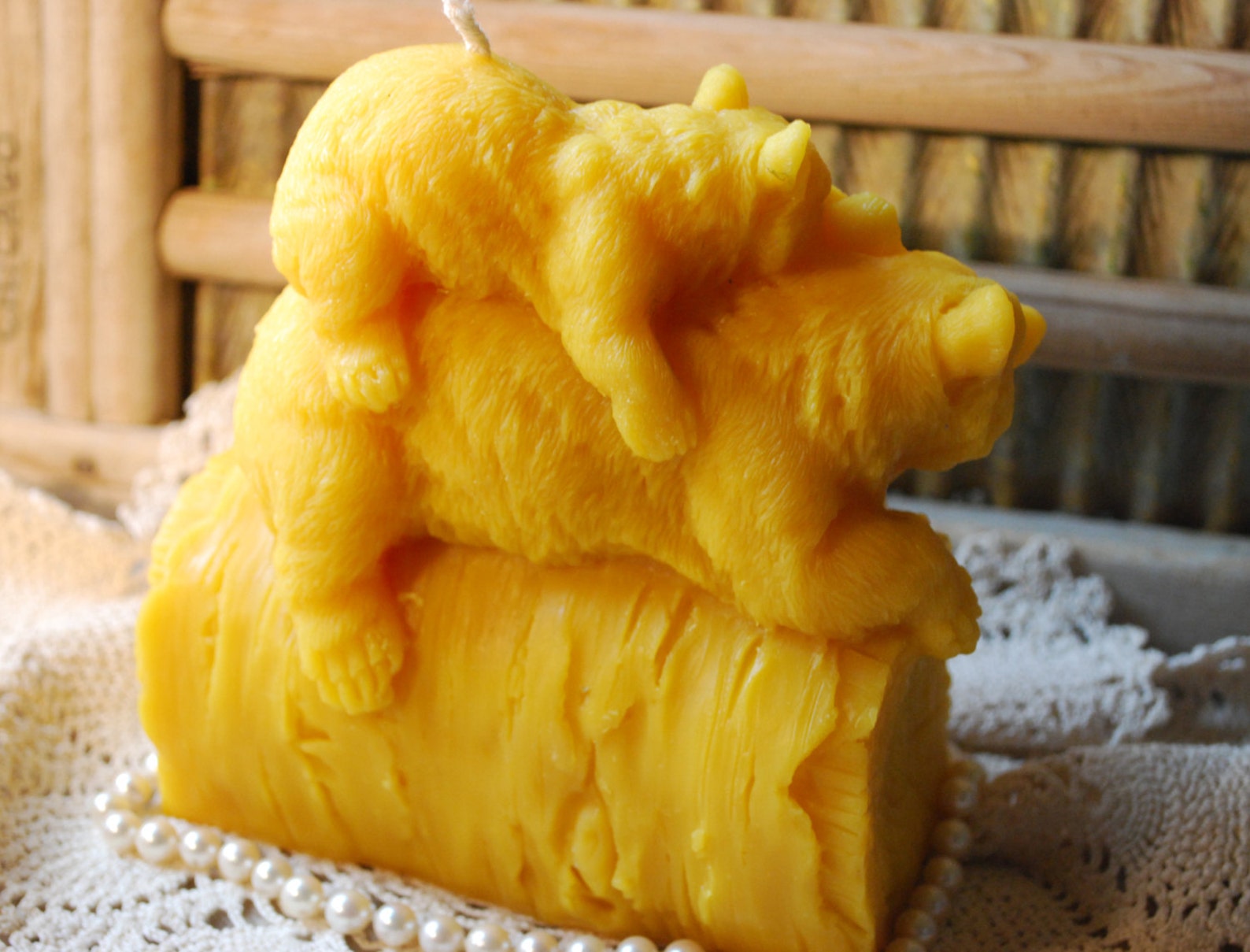 Beeswax Candle Bear Bears Piggyback Bears Playful Shape Etsy