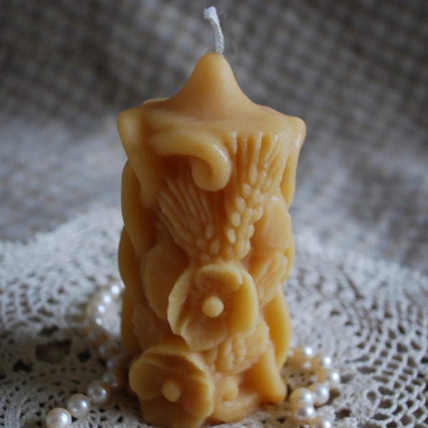 Beeswax Candle Small Carved German Pillar