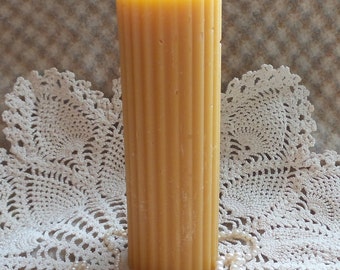 Beeswax Candle Fluted Pillar 2" X 6.25" Tall Natural Gold Color