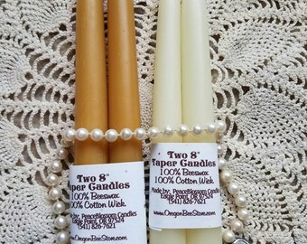 Pure Beeswax Tapers from silicone molds 10 inches tall White or Natural set 2