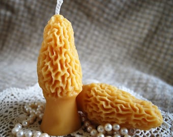Beeswax Candles Morel Mushrooms Shaped Candles Set/2 Made in Oregon
