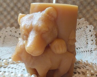 Pure Beeswax Candle Bear and Cub Shaped Molded Pillar