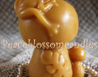 Beeswax Candle Large Mushroom with Frog Hand Molded