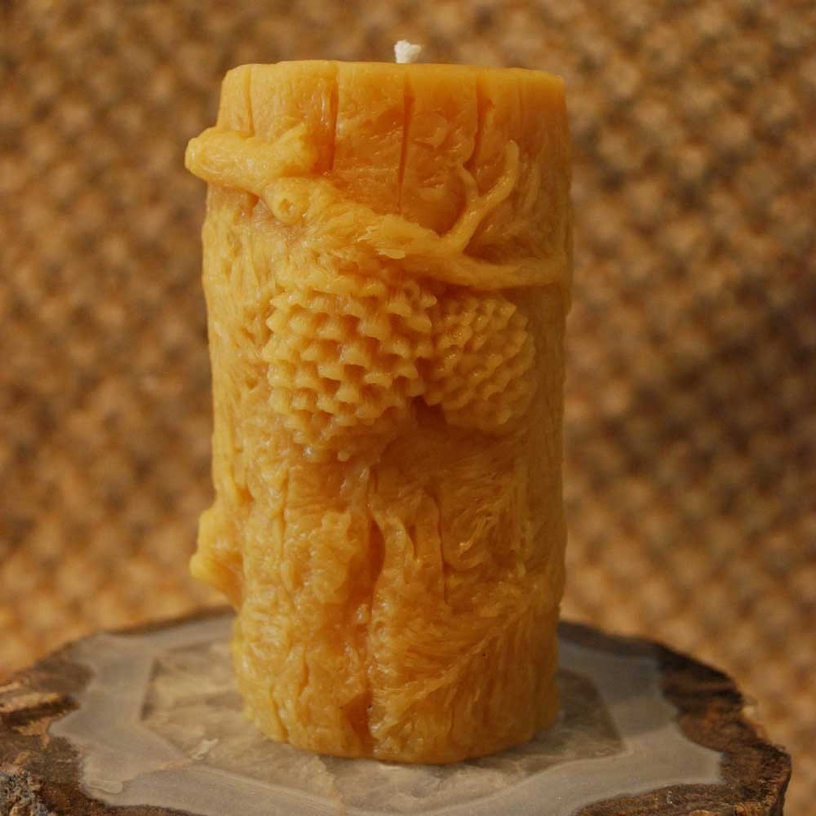 Beeswax Candle Pine Tree Pinecone Pillar Etsy