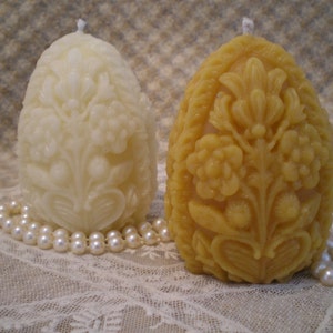 Beeswax Candle Carved Faberge Easter Egg Shaped Candle White or Natural
