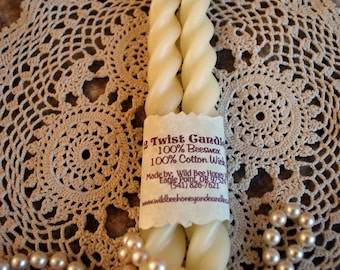 Beeswax Candles Twist Taper set of 2 Soft White Color Beeswax