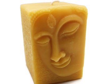 Beeswax Candle Square Buddha Head Pillar in Pure Oregon Beeswax