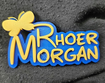 Rhoer Name Badge, Rhoer, Rhosebud, Butterfly