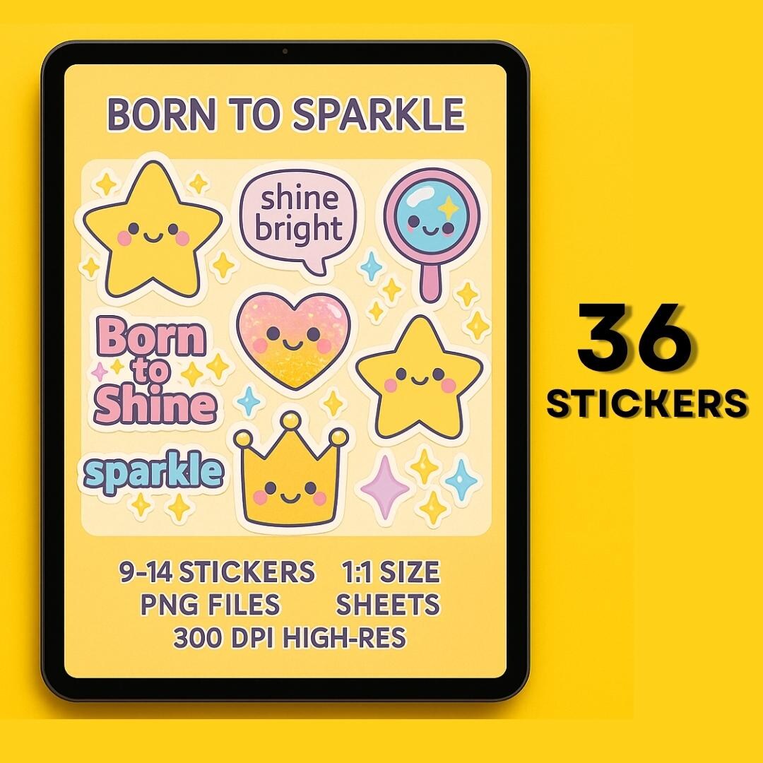 Born to Sparkle Kawaii Sticker Pack | Pastel Cute Digital Stickers for ...