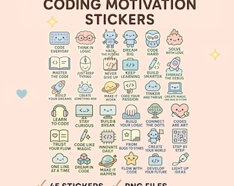 Lindo juego de pegatinas motivacionales para programadores, archivos PNG de alta resolución de 300 DPI, pegatinas de programador, pegatinas con frases de programación para portátil y agenda.