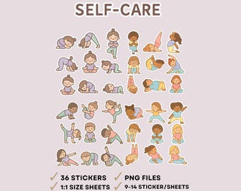 Pegatinas de yoga kawaii pastel: poses adorables para el autocuidado, PNGs para agendas digitales de GoodNotes y Notability