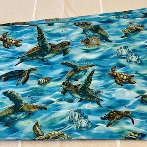 Beach Turtle Placemats Table Decor Ocean Fish Water Blue Set of 4 Washable