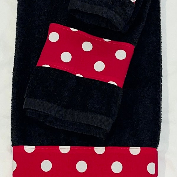 Everyday Bathroom Decor Towel 3 Pc Set Black Red Polka Dot