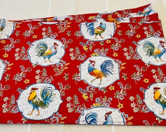 Chicken Placemats Table Decor Everyday Rooster Country Farm Animal Red White Flower Set of 4 Washable
