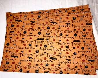 Halloween Placemats Holiday Trick Or Treat Bat Boo Pumpkin Spider Cat Orange Black Set of 4 Washable
