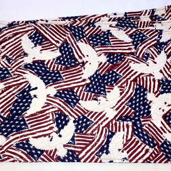 4th of July Kitchen Decor Patriotic Red White Blue Beige American Flag Eagle Set of 4 Placemats Washable