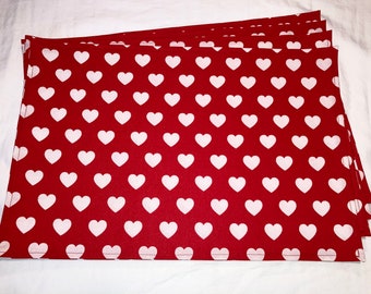 Valentine's Day Table Decor Red White Hearts Set of 4 Rectangle Placemats Washable