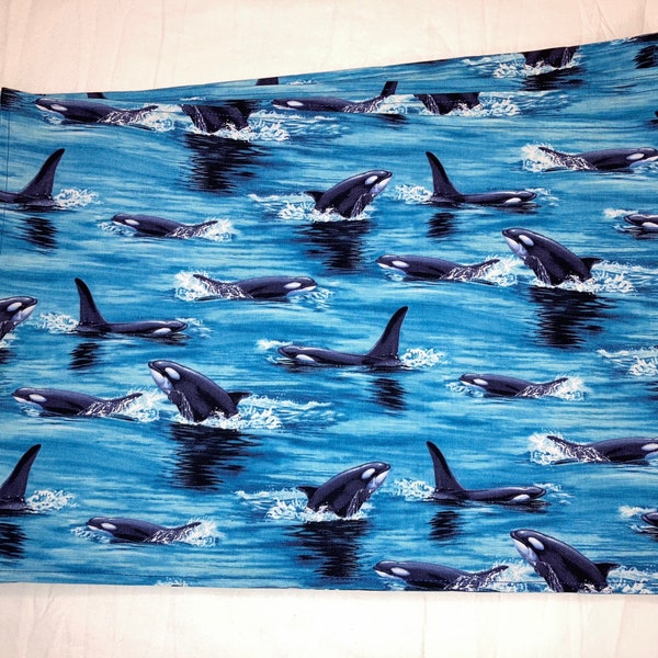 Beach Ocean Whale Orca Water Black White Blue Set of 4 Placemats Washable