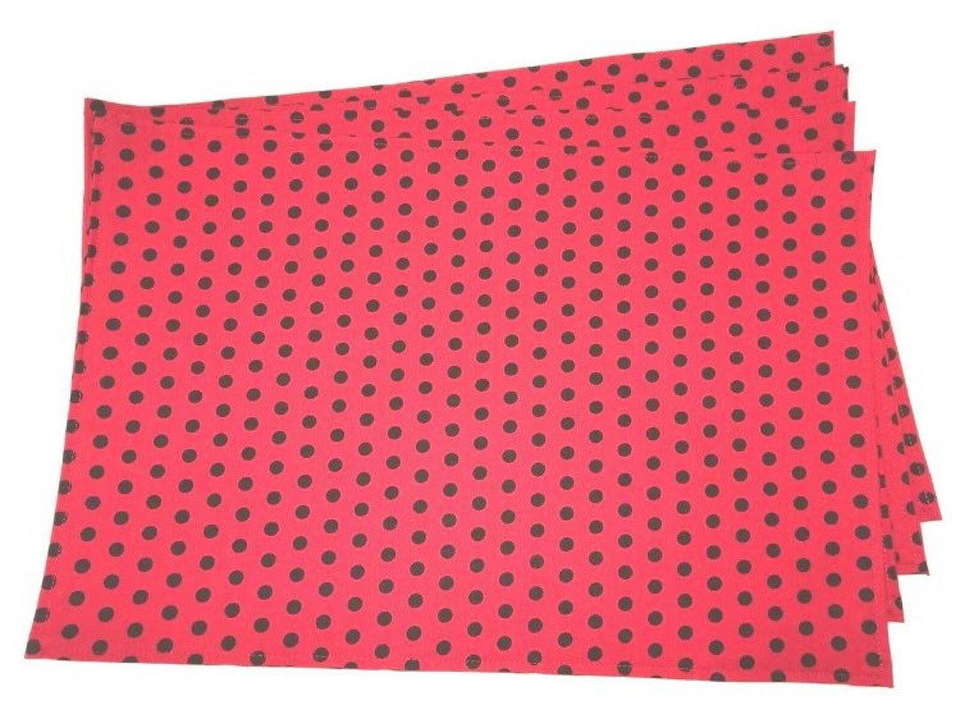 Everyday Placemats Table Decor Black Polka Dots Red Set of 4 Rectangle