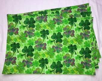 St. Patrick’s Day Table Decor Placemats Holiday Green Purple Tie Dye Shamrocks Set of 4 Washable