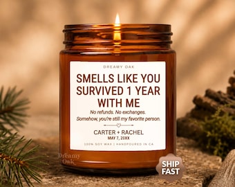Smells Like 1st Anniversary Candle, Funny First Wedding Anniversary Gift For Couples,  Personalized 1 Year Paper Anniversary C062