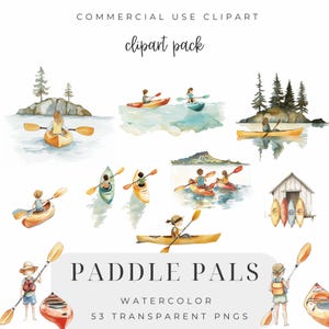 Clipart de berçário Paddle Pals – Clipart fofo – Crianças – Impressões de berçário – Caiaques – Remo - Camping - Natureza - Ao ar livre - Na água - Caiaque