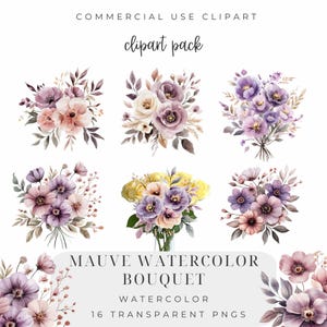 Mauve Aquarell Bouquet, Florals Clipart, reizender Blumenstrauß, Hochzeit Clipart, Aquarell Blumen, Mauve, gedeckte Farben, lila Bouquet