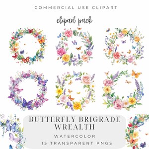 Couronne de brigade de papillons, Clipart Couronne, Clipart mariage, aquarelle de fleurs, papillons, Couronne colorée, Clipart fleur, ambiance printanière