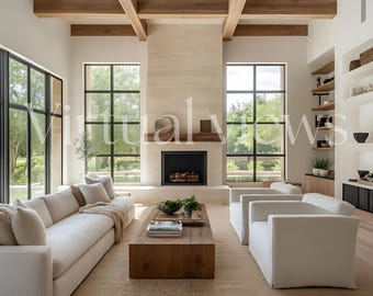 Modern Farmhouse Zoom Background: Rustic Living Room (Digital Download)