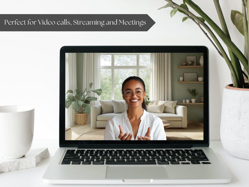 Remote Backdrop Sage Green Living Room Virtual Background: Professional Zoom Backdrop ...