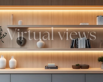 Bibliothèque moderne avec zoom arrière-plan : bureau à domicile élégant (téléchargement numérique)