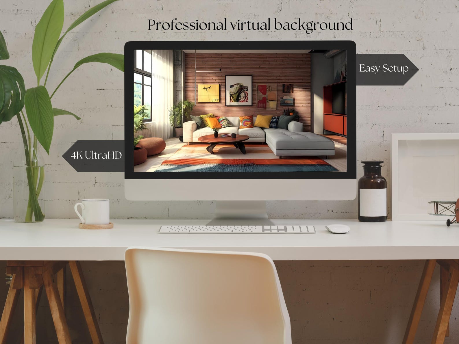 Curated visual reference: Picture Idea: Exposed Brick Apartment With Artwork Zoom Background