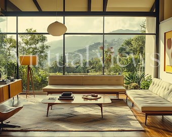 Arrière-plan avec zoom moderne Mid-Century : toile de fond de bureau virtuel (téléchargement numérique)