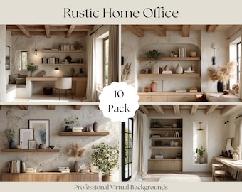 Arrière-plans zoom rustiques pour bureaux à domicile : pack de toiles de fond virtuelles bohèmes (téléchargement numérique)