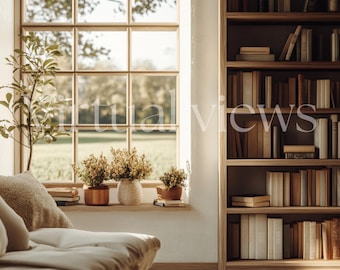 Arrière-plan virtuel d'étagère de campagne - Toile de fond professionnelle pour appels vidéo (téléchargement numérique)