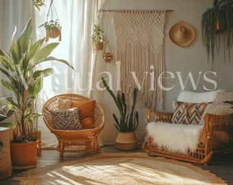 Arrière-plan virtuel bohème : décoration artistique de bureau à domicile (téléchargement numérique)