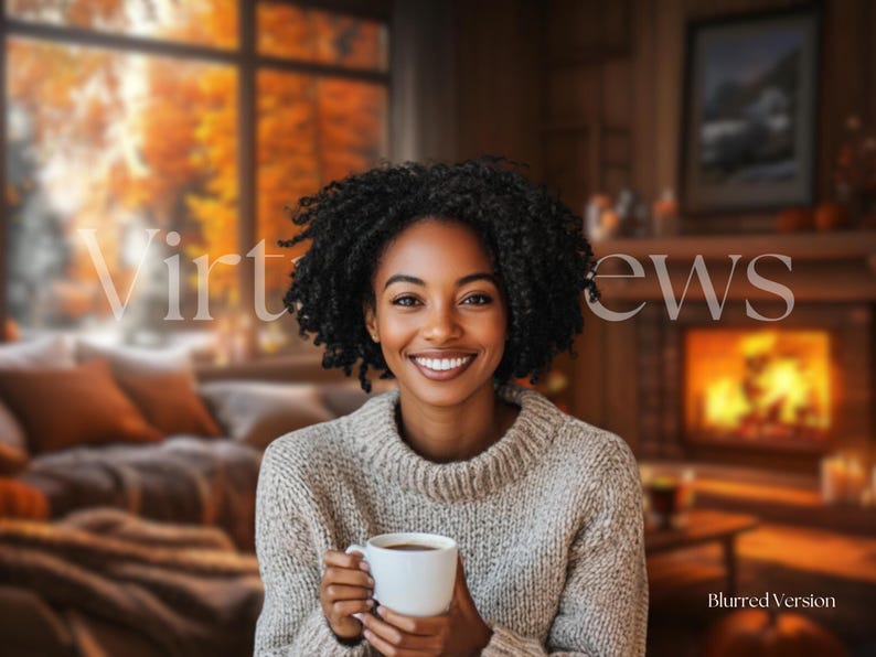Cozy Fall Living Room Zoom Background: Rustic Fireplace (digital ...
