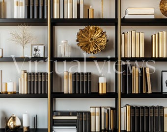 Arrière-plan virtuel de bibliothèque noir et or : Zoom, Teams, Skype