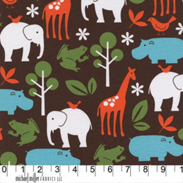 Mud Zoology by Michael Miller Fabric - CX4061-MUDX-D - Tissu quilting 100% Coton - Animaux sauvages Éléphant Hippo Giraffe Frog - Zoo Animals