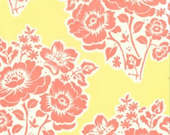 Poppy Fresh Cut Flowers by Sandi Henderson - SH5020-POPP-D - 100% Quilting Cotton - Yellow and Coral Floral Fabric - Fabric by the Yard