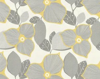 OOP Amy Butler Linen Optic Blossom Fabric  Midwest Modern Collection - 100% Cotton Fabric - Quilting Fabric- Gray Yellow Floral Fabric