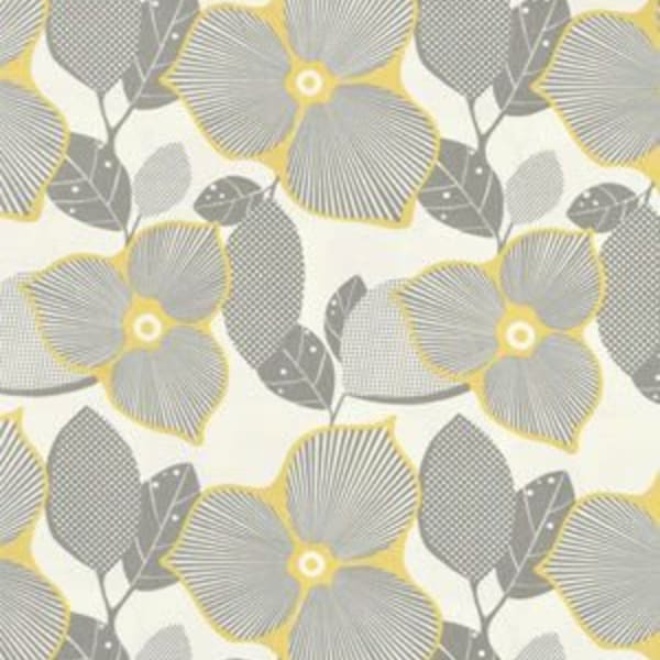 OOP Amy Butler Linnen Optic Blossom Fabric Midwest Modern Collection - 100% Katoen Stof - Quiltstof- Grijze Gele Bloemenstof