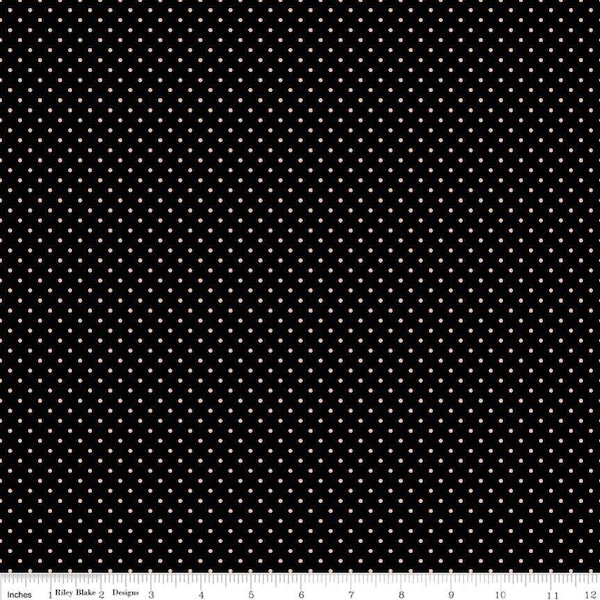 Rose Gold Sparkle Swiss Dot on Black SC670 100% Cotton- Quilting Cotton - Sewing Cotton Black Polka Dots- Riley Blake Designs