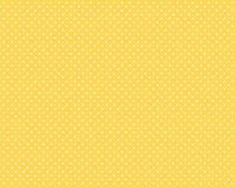 White Swiss Dot on Yellow C670 -50 -100% Cotton- Quilting Cotton - Sewing Cotton Yellow Polka Dots- Riley Blake Designs