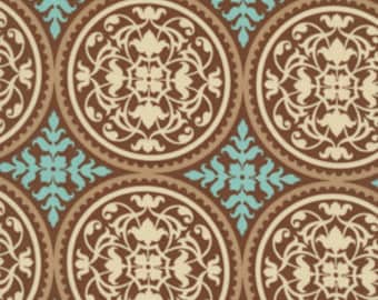 Caramel Scrollwork by Joel Dewberry  100 % Cotton - Brown Turquoise Medallion Fabric