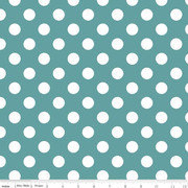 Teal Medium Dots C360-26 -100% Cotton- Quilting Cotton - Sewing Cotton Black Polka Dots- Riley Blake Designs