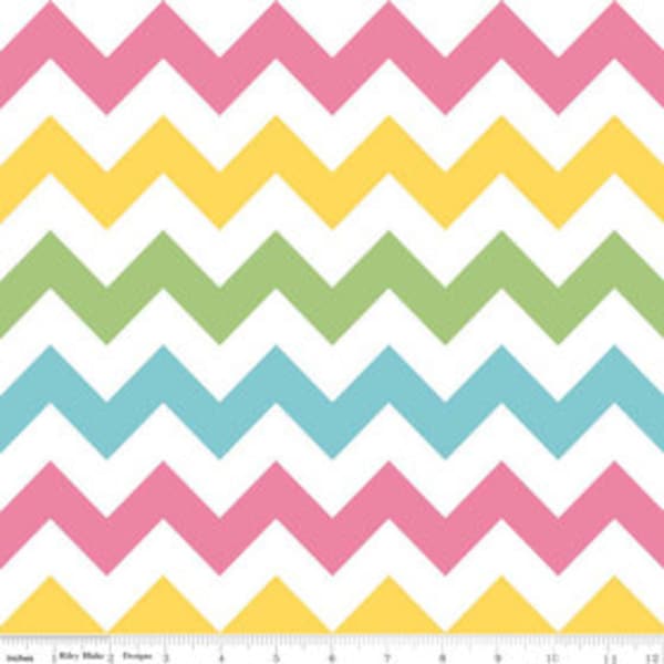 Medium Girl Chevron by Riley Blake100% Cotton Fabric - Quilting Fabric - Chevron Fabric Pink, Yellow, Green, Aqua Chevron Fabric by the Yard