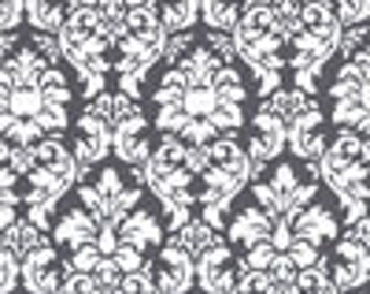 Charcoal Dandy Damask by Michael Miller - 100% Cotton Quilting Fabric - Gray and White Damask Fabric - Fabric by the Yard