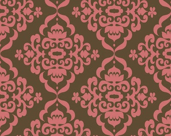 Fiona's Fancy Brown and Pink Damask  by Riley Blake Designs - Brown and Pink Damask Fabric 100% Cotton Quilting Fabric - Fabric by the Yard