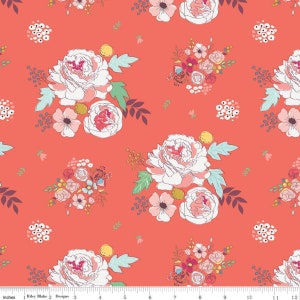 Idyllic Main Coral by Riley Blake Designs - C9880- コーラルフローラル- 100% コットン生地 - 1 ヤードあたりの生地